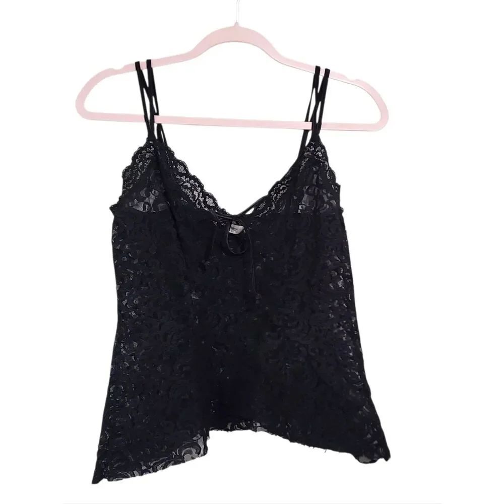 Vintage Y2K Black Lacke Cami Tank Top Sz S Fairy Grunge Festival Whimsigoth